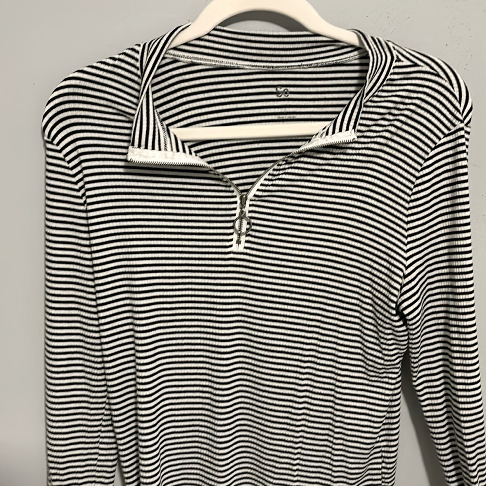 black and white striped quarter zip up